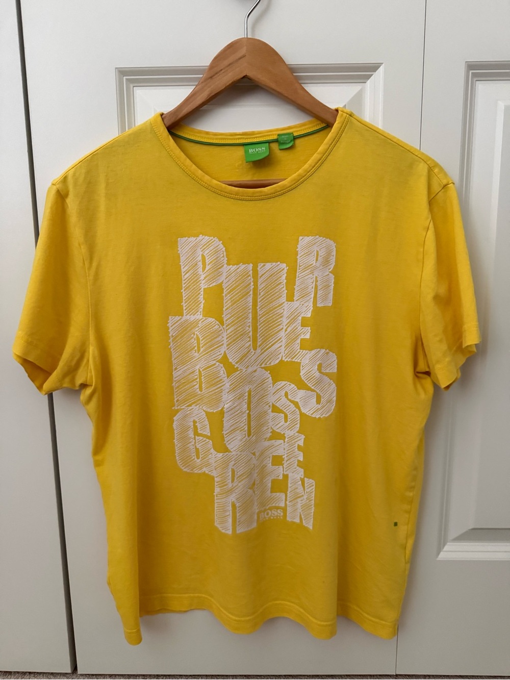 Hugo Boss Yellow and White Logo Designer Men's T- Shirt Large Great Condition
